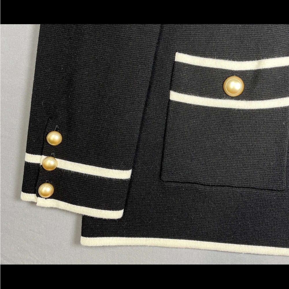 Talbots Womens Open Front Cardigan Sweater Blazer Black Ivory 2 Piece Set Large - Picture 7 of 16
